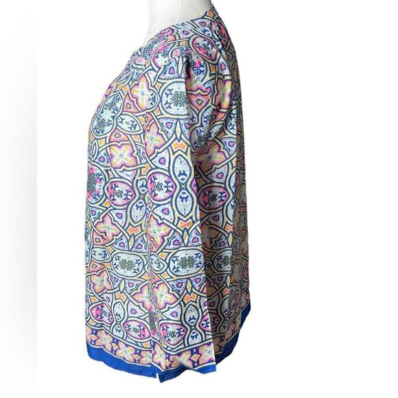 Talbots colorful Geometric Tunic Blouse Cotton V-neckline Size Small Petite - Picture 6 of 11
